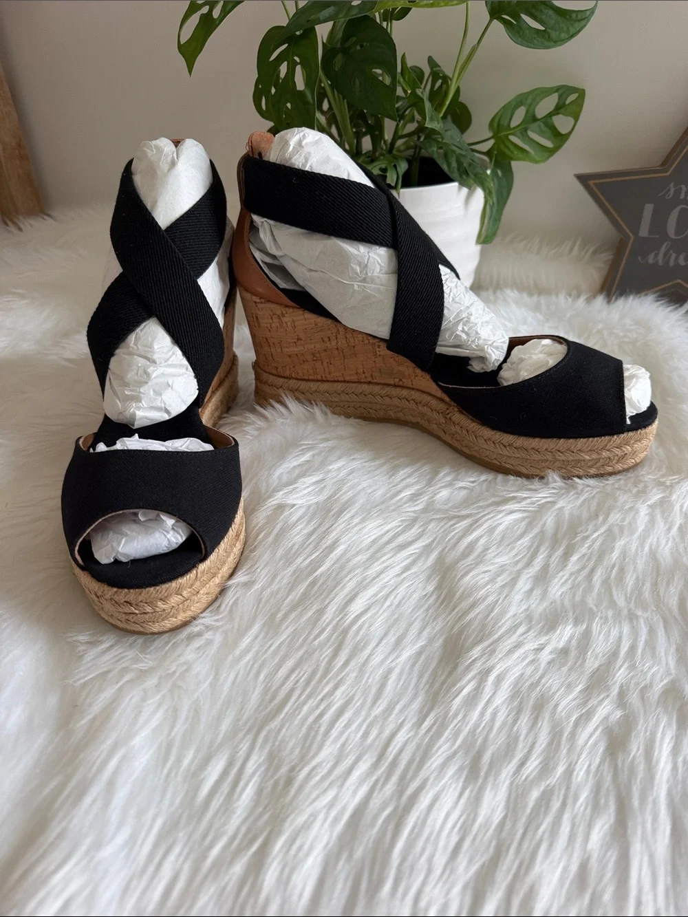 Tory Burch Black Crisscross Espadrille Wedge Sandals